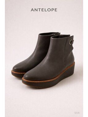 Antelope H524 Ankle Boots Womens 5.5 Antelope Grey Leather Wedge Platform Bootie